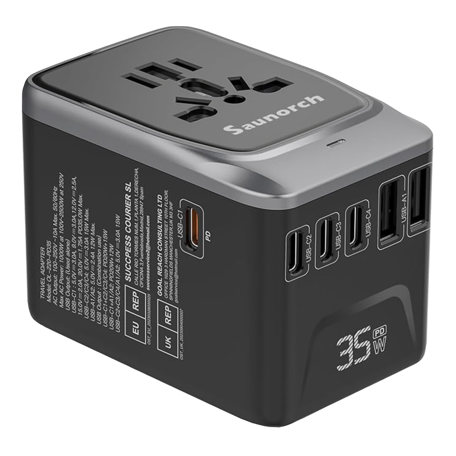 Universal Travel Adapter | 7-in-1 PD 35W International Plug Converter | 4 USB-C & 2 USB-A Fast Charger | Compatible with 200+ Countries